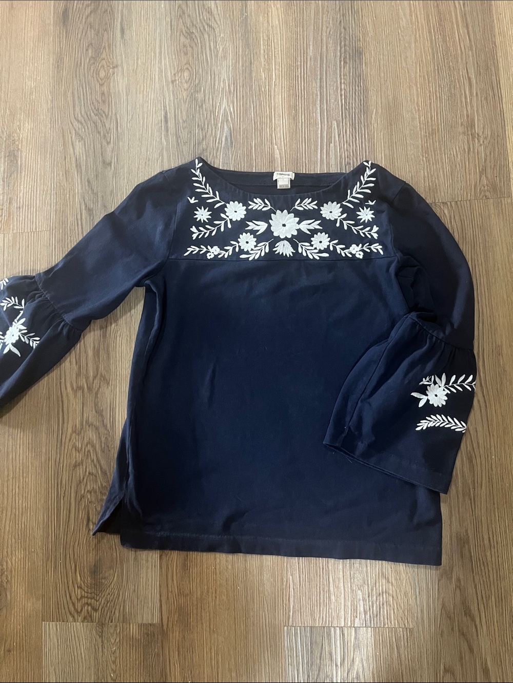 J.Crew Embroidered Navy Bell-Sleeve Women's Top small